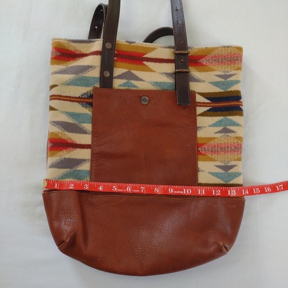 Pendleton Wyeth Trail Tote Open Top Wool & Leather Bag Southwest Aztec Print - Picture 15 of 15